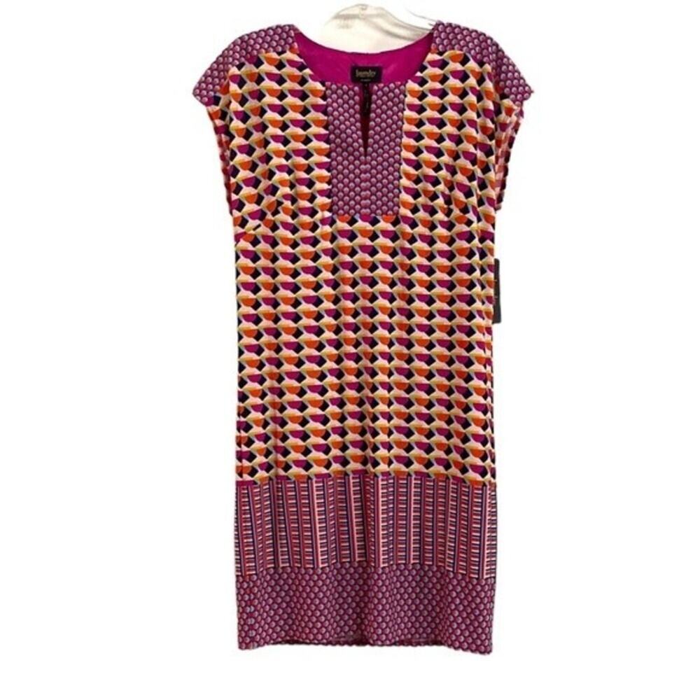 Laundry by Shelli Segal Dress Shocking Pink Multi Color Sheath Size Small New